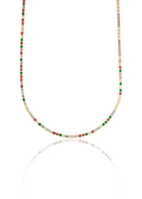 Tennis Chain With Multicolor Round Clear Cubic Zirconia Stones (G209A)