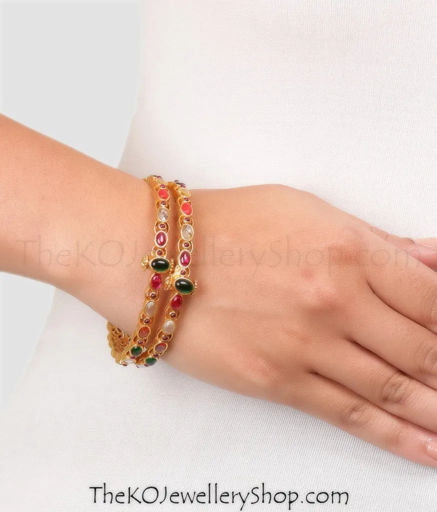 The Sirikit Silver Navratna Gemstone Openable Bracelet (Size/2.2/2.4/2.6/2.8)