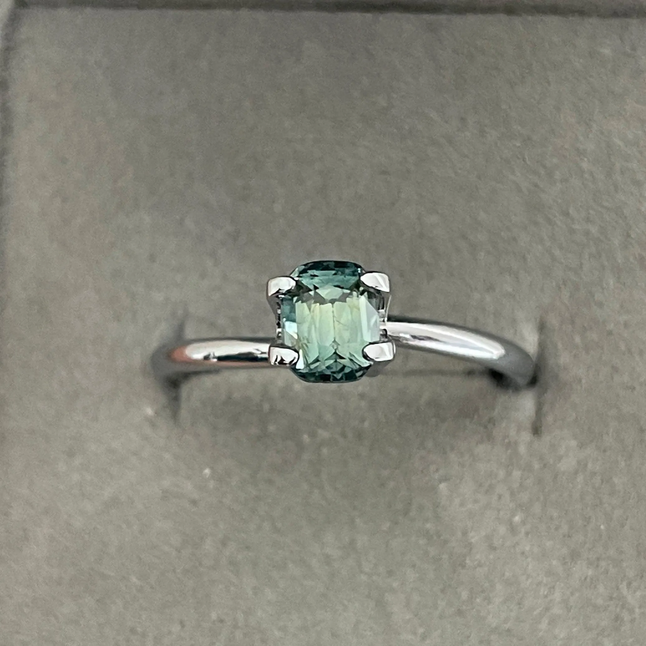 This 1.00 crt Green Sapphire is well cut to bring out the best colour and lustre, and has a perfect colour blend.