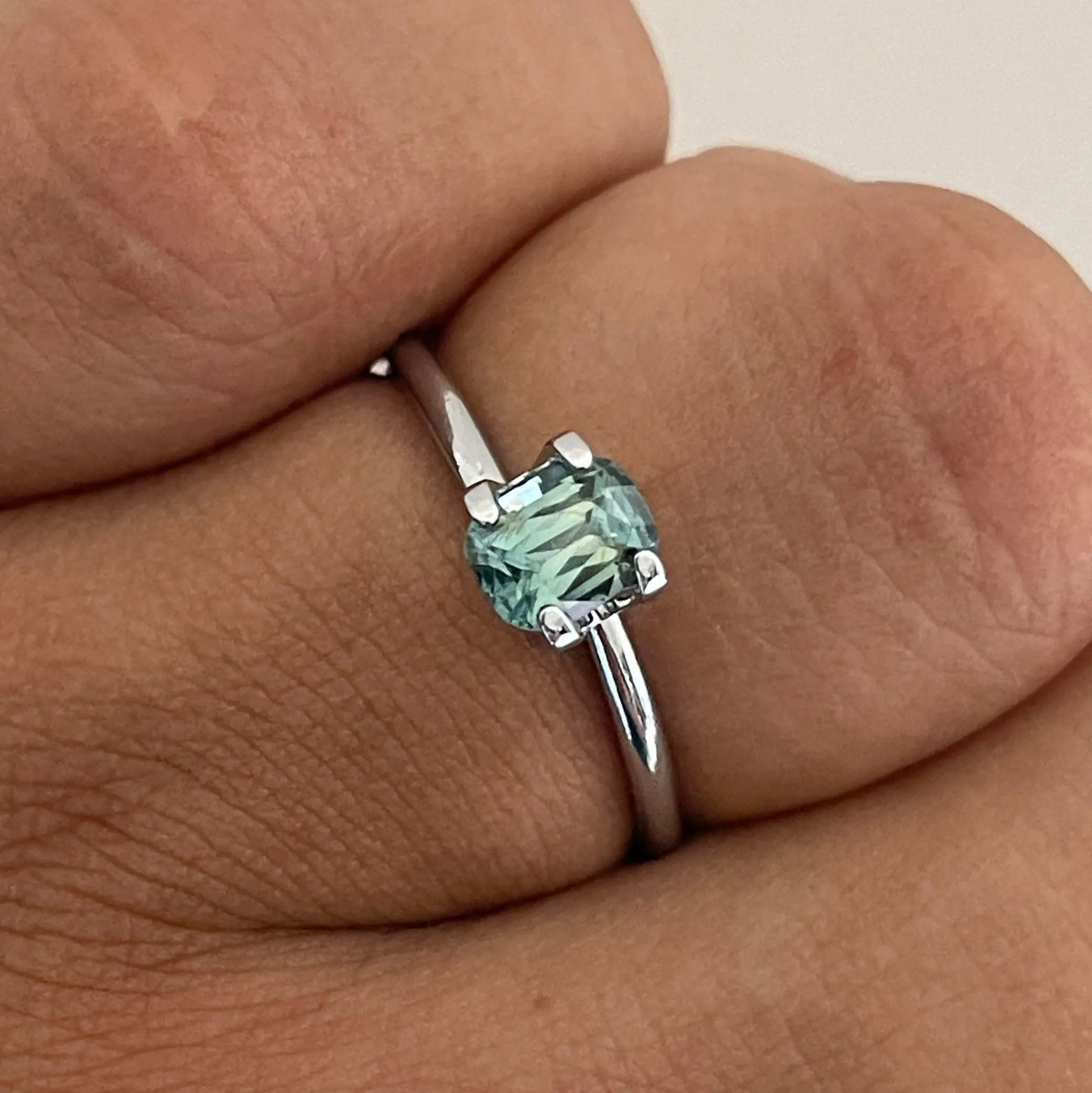 This 1.00 crt Green Sapphire is well cut to bring out the best colour and lustre, and has a perfect colour blend.