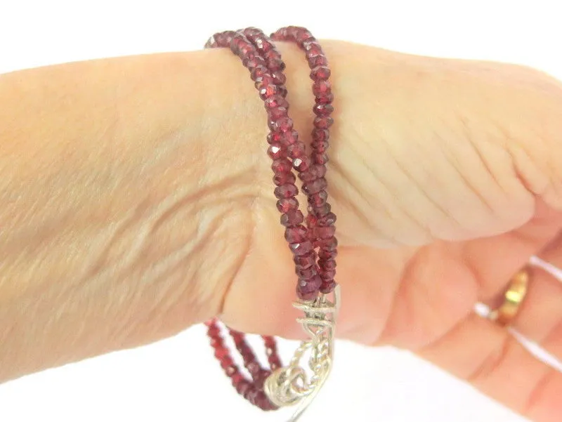 Three Strand Red Garnet Bracelet, gift for her