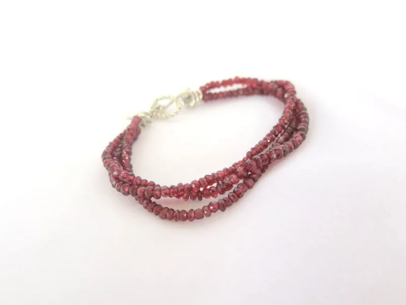 Three Strand Red Garnet Bracelet, gift for her