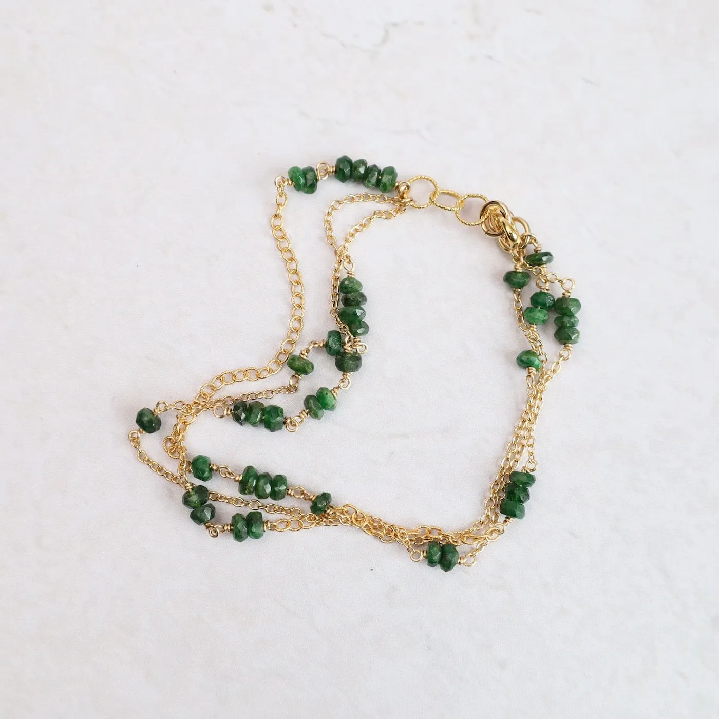 Three Strand Rondelle Chain Bracelet - Green Garnet