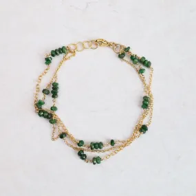 Three Strand Rondelle Chain Bracelet - Green Garnet