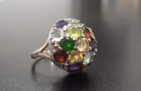 Topaz Statement Ring - Colorful Sphere Ring - Multistone Cluster Ring