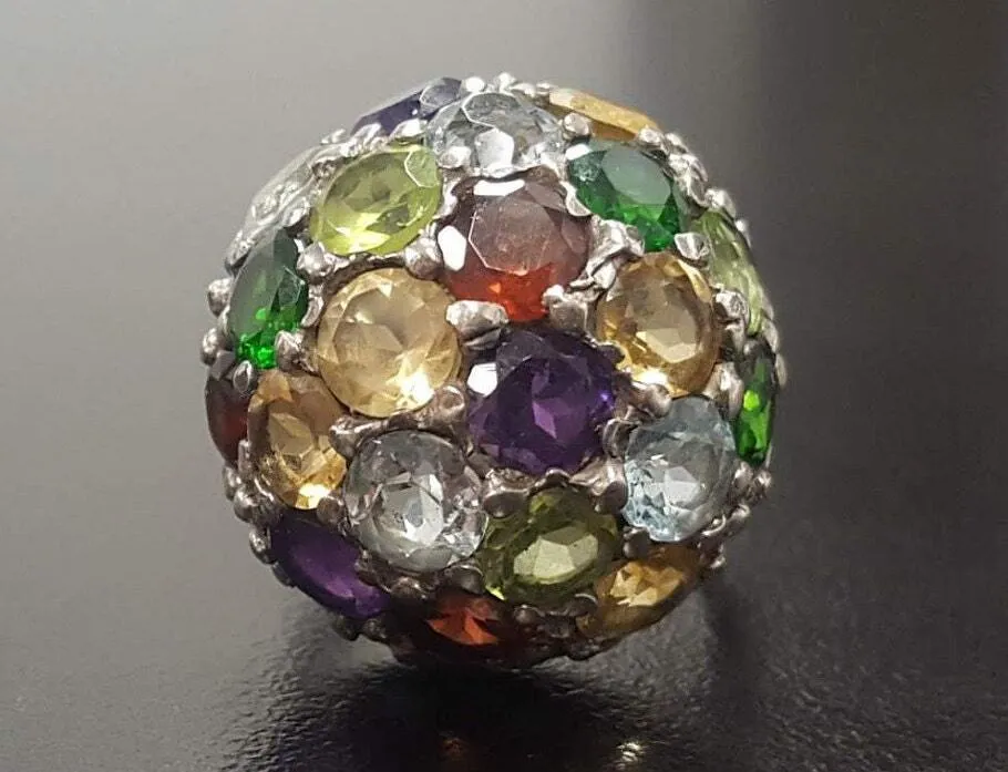 Topaz Statement Ring - Colorful Sphere Ring - Multistone Cluster Ring