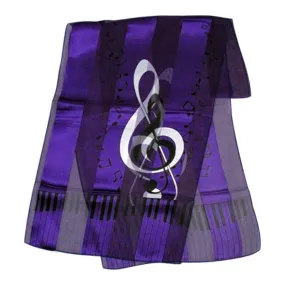 Treble Clefs with Keyboard Border Scarf, Purple