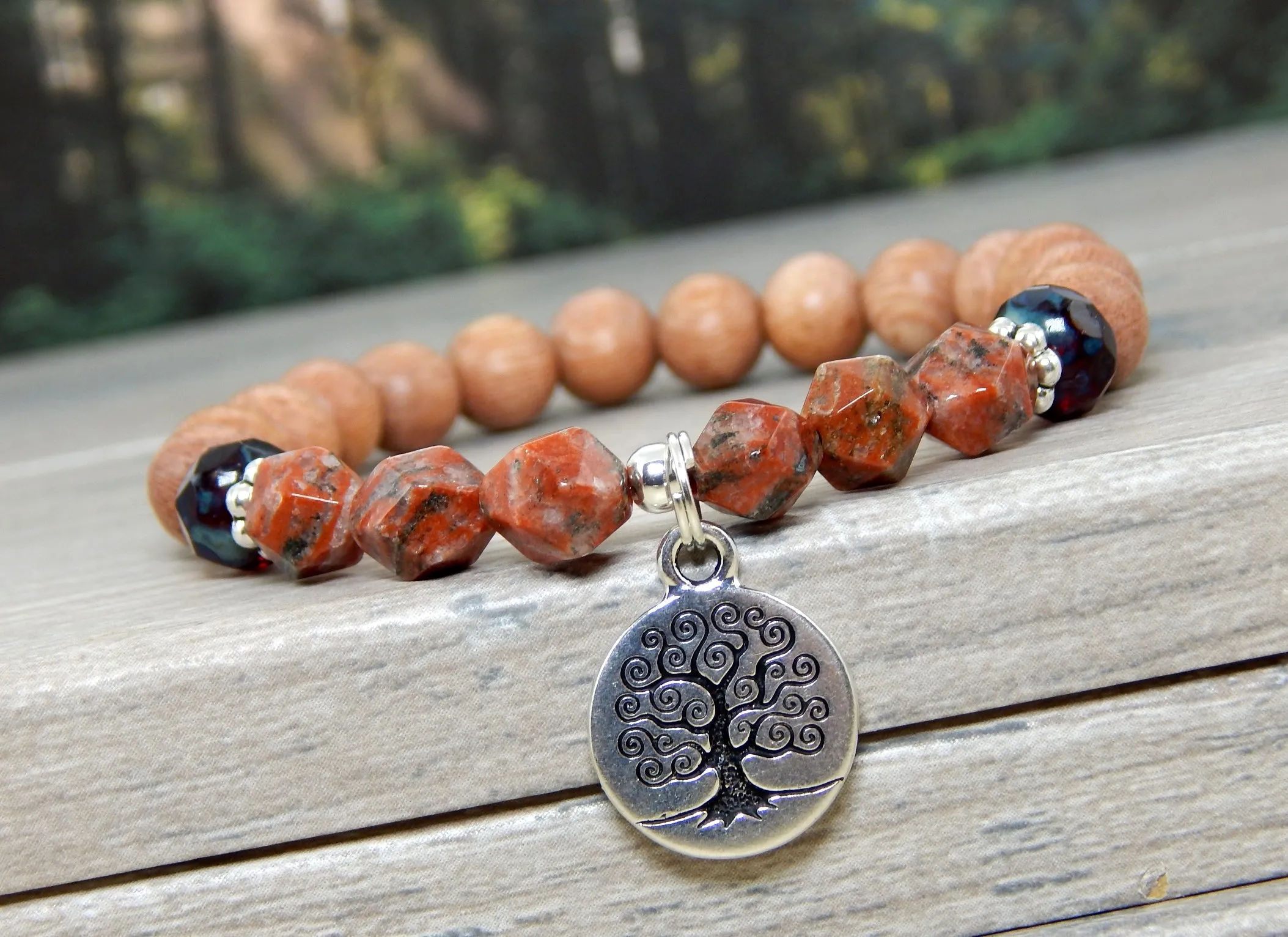 Tree of Life Bracelet with Rosewood and Jasper Beads