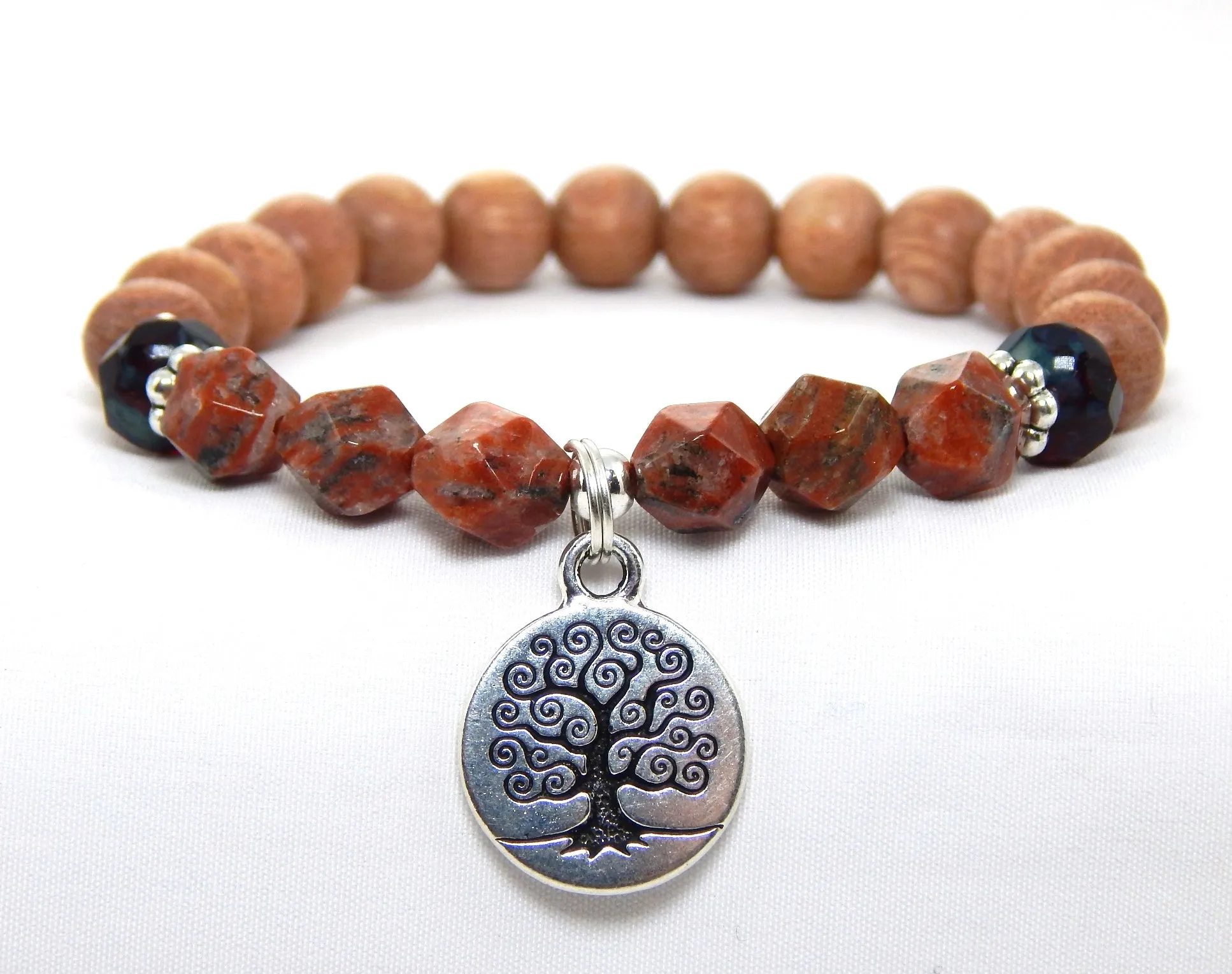 Tree of Life Bracelet with Rosewood and Jasper Beads