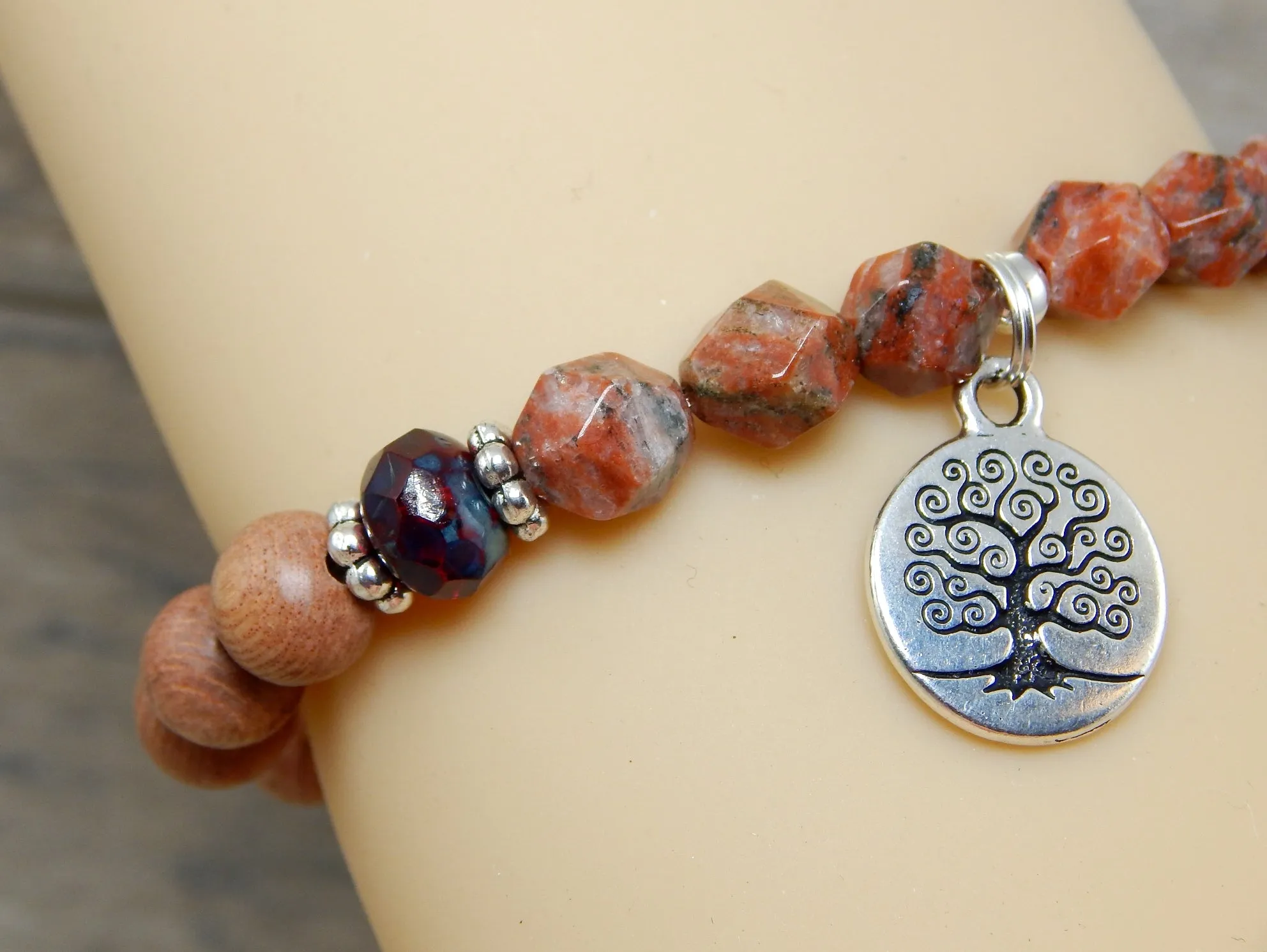 Tree of Life Bracelet with Rosewood and Jasper Beads