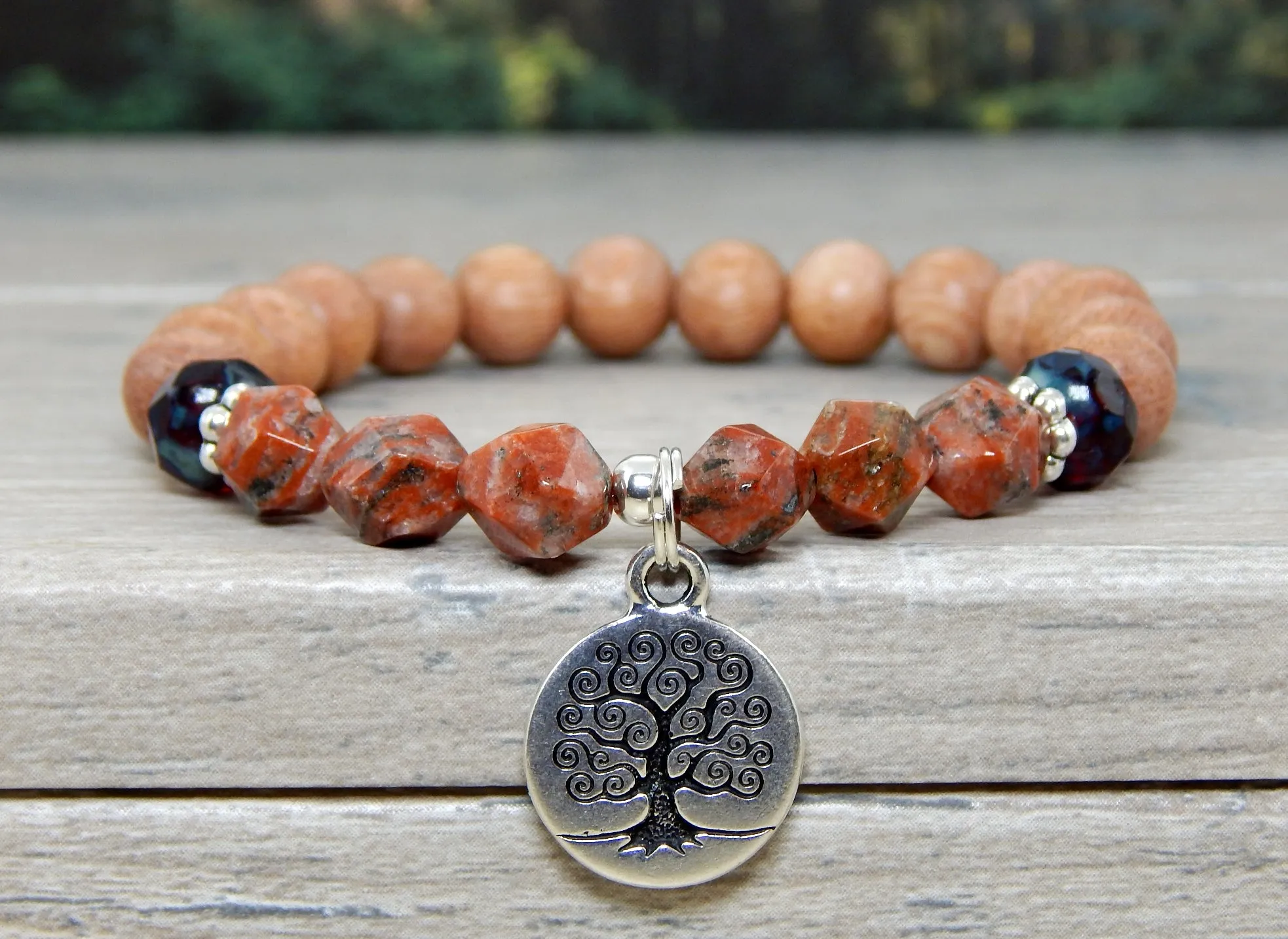 Tree of Life Bracelet with Rosewood and Jasper Beads