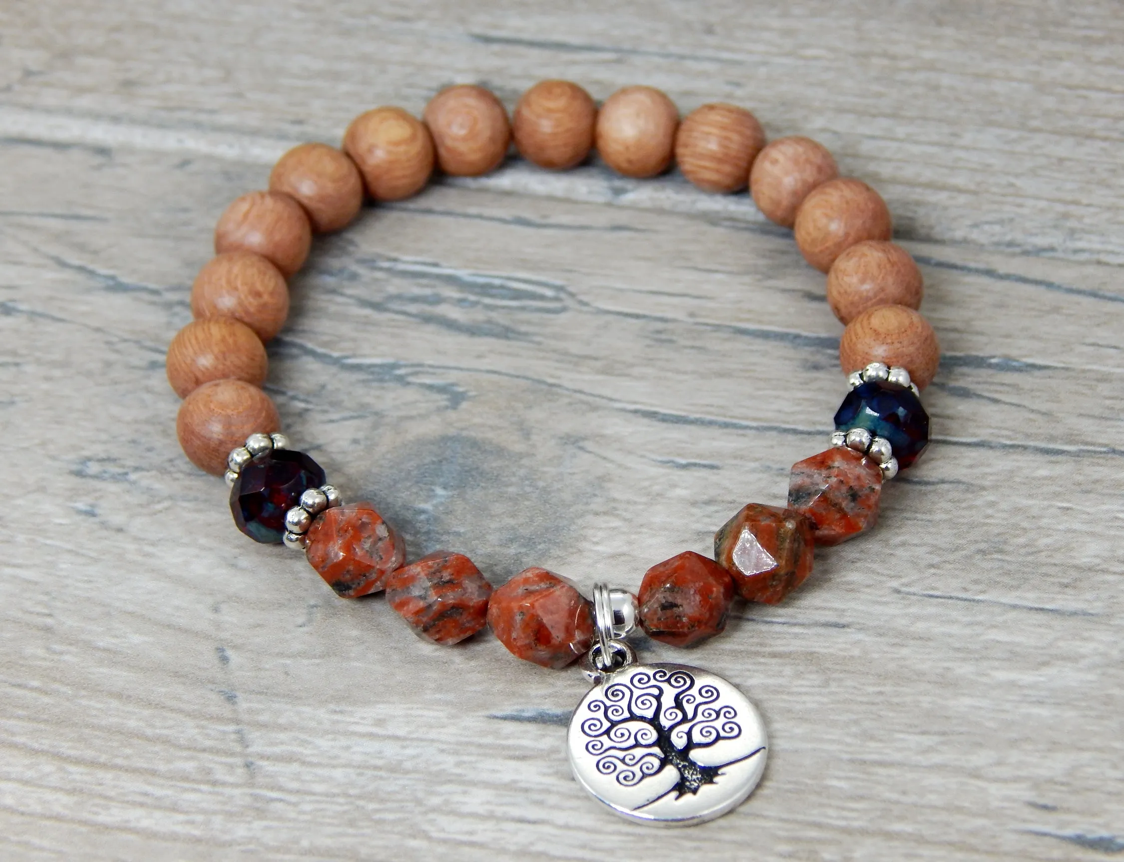 Tree of Life Bracelet with Rosewood and Jasper Beads