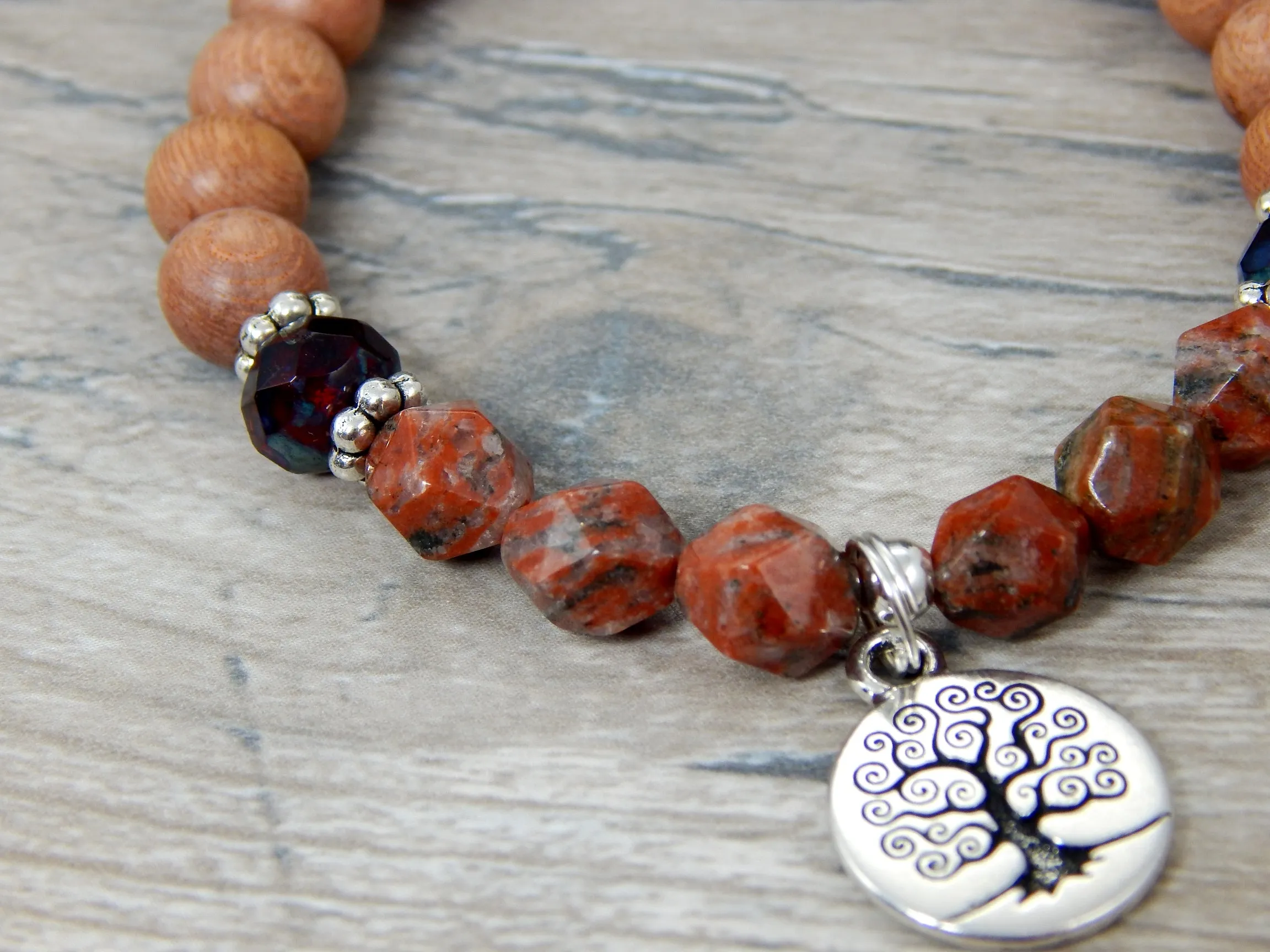 Tree of Life Bracelet with Rosewood and Jasper Beads