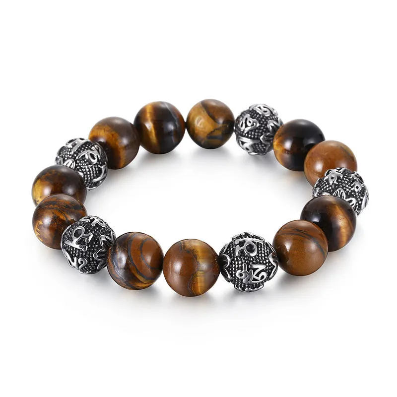 Trendy European and American Tiger Eye Stone Buddha Bead Bracelet for Men