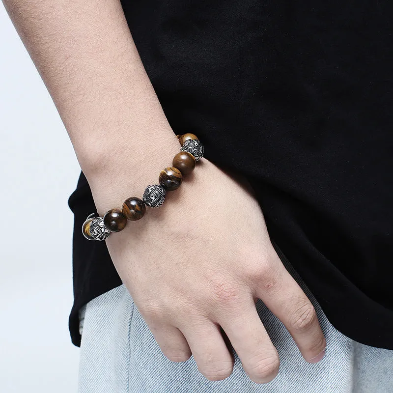 Trendy European and American Tiger Eye Stone Buddha Bead Bracelet for Men