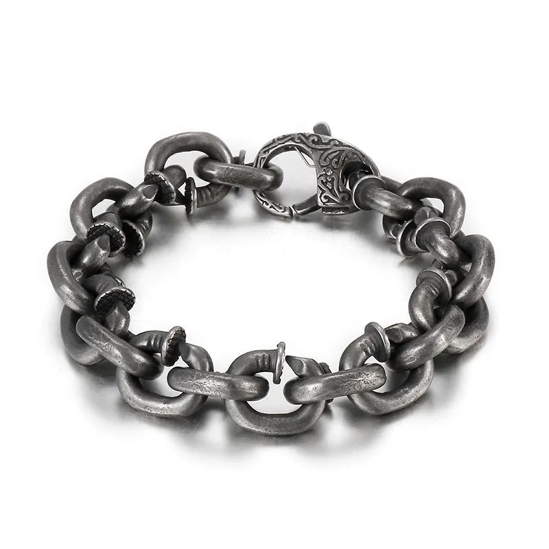 Trendy Men's Stainless Steel Nail Bracelet - Retro European and American Jewelry Collection