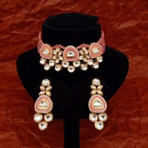 Triangular Meena Ad Kundan Choker And Earring Set