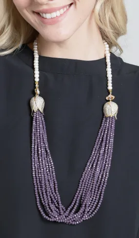 Turkish Tulip Artisan Necklace - Amethyst and Pearls