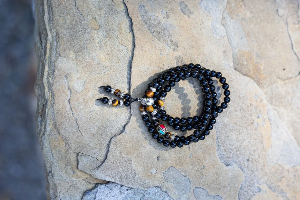 Turquoise & Obsidian Mala Bracelet/Necklace