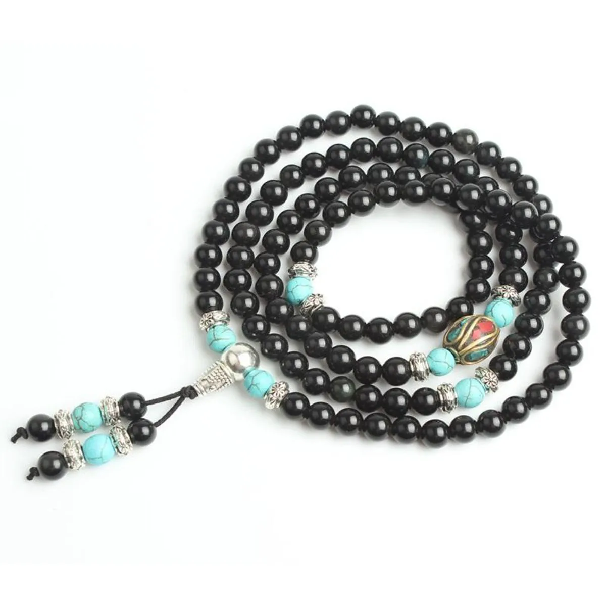 Turquoise & Obsidian Mala Bracelet/Necklace