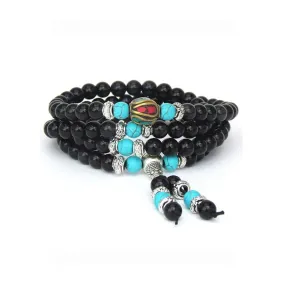 Turquoise & Obsidian Mala Bracelet/Necklace