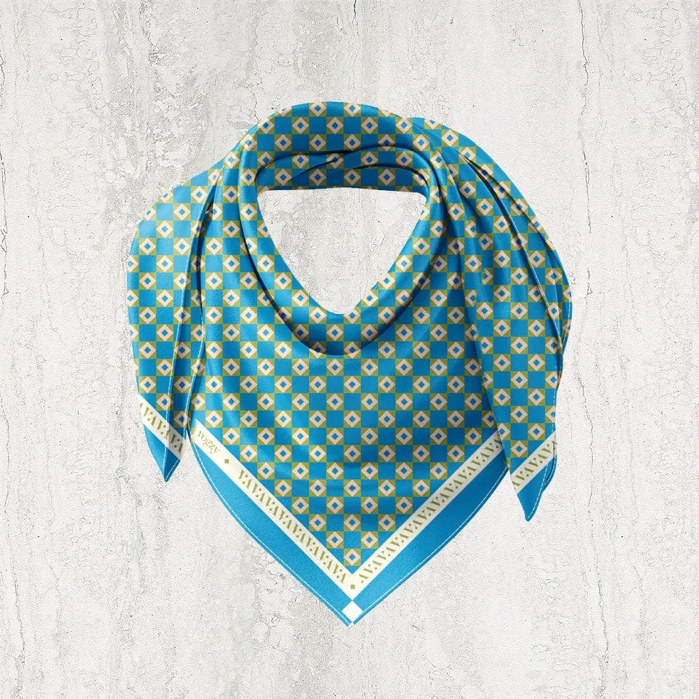 Turquoise Blue Geometric Digital Print Ultra Muslin Scarf