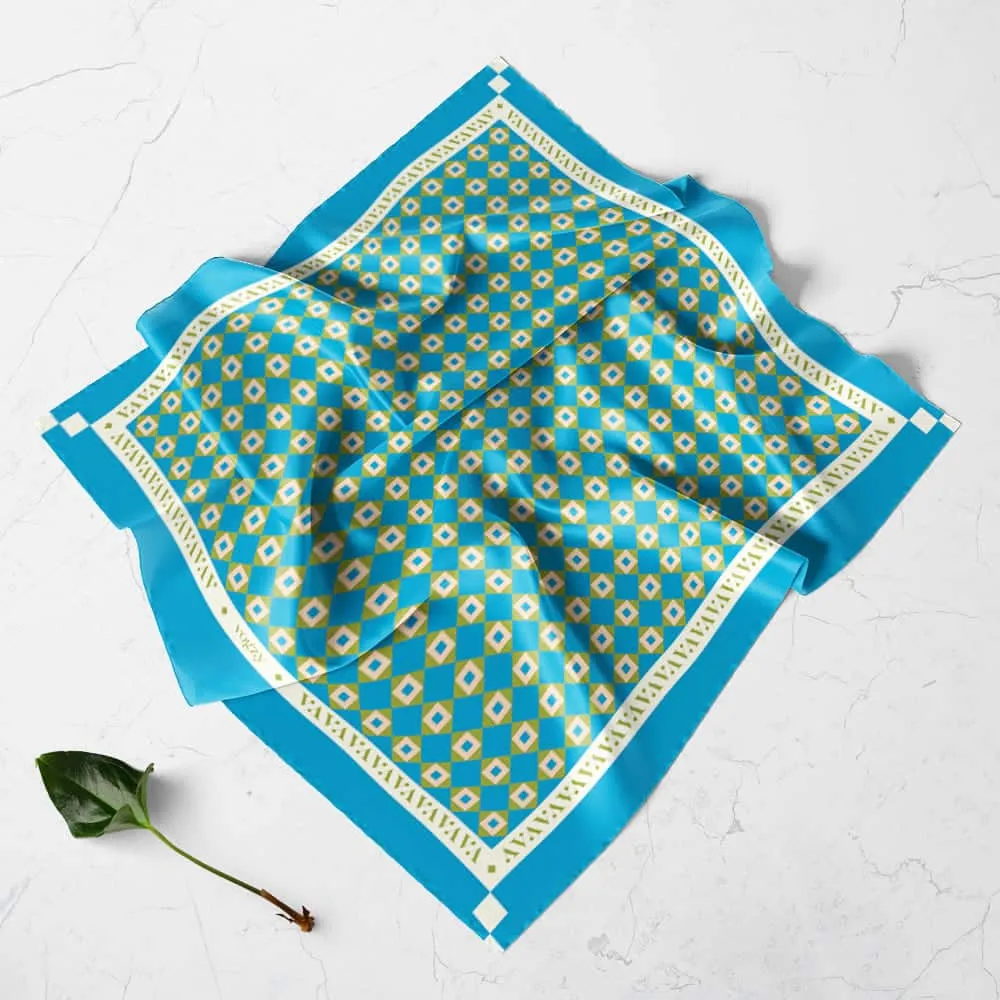 Turquoise Blue Geometric Digital Print Ultra Muslin Scarf