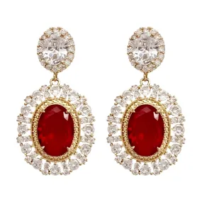 Unique Oval Red Cubic Zirconia Drop Earrings  Gold Color Statement Jewelry Accessory