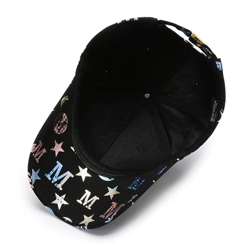 Unisex Fashion Cotton Cap M Letter Stars Graffiti Cool Baseball Cap Men Women Outdoor Adjustable Hat Young Street Peaked  Cap