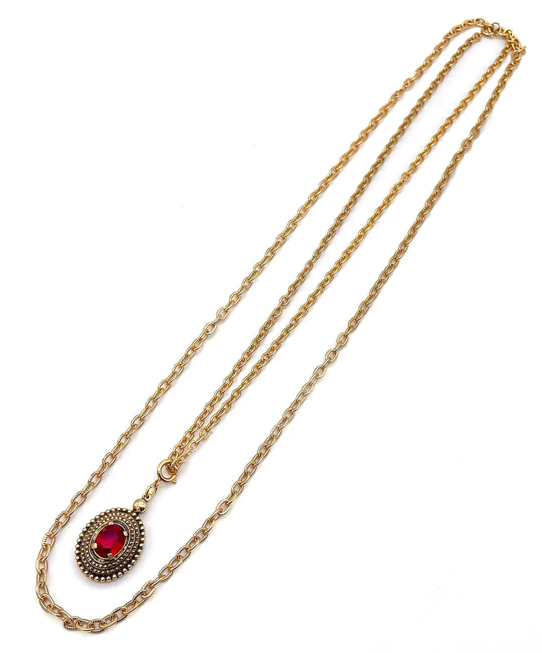 【USA輸入】ヴィンテージ SARAH COV. ガーネットレッド ダブルチェーン ネックレス/Vintage SARAH COV. Garnet Double Chain Necklace