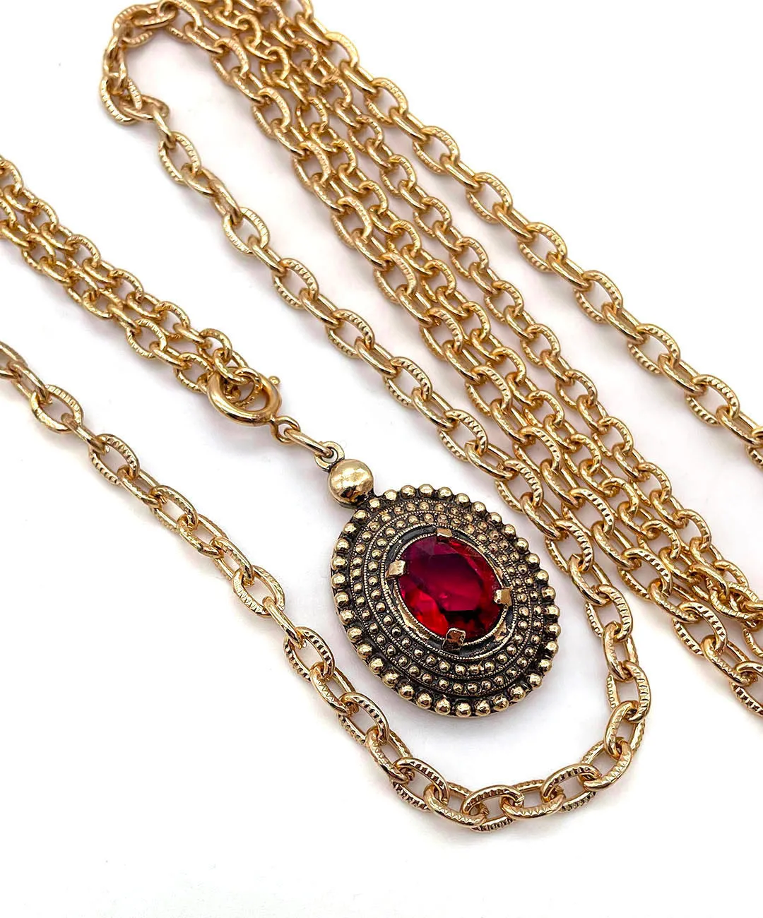 【USA輸入】ヴィンテージ SARAH COV. ガーネットレッド ダブルチェーン ネックレス/Vintage SARAH COV. Garnet Double Chain Necklace