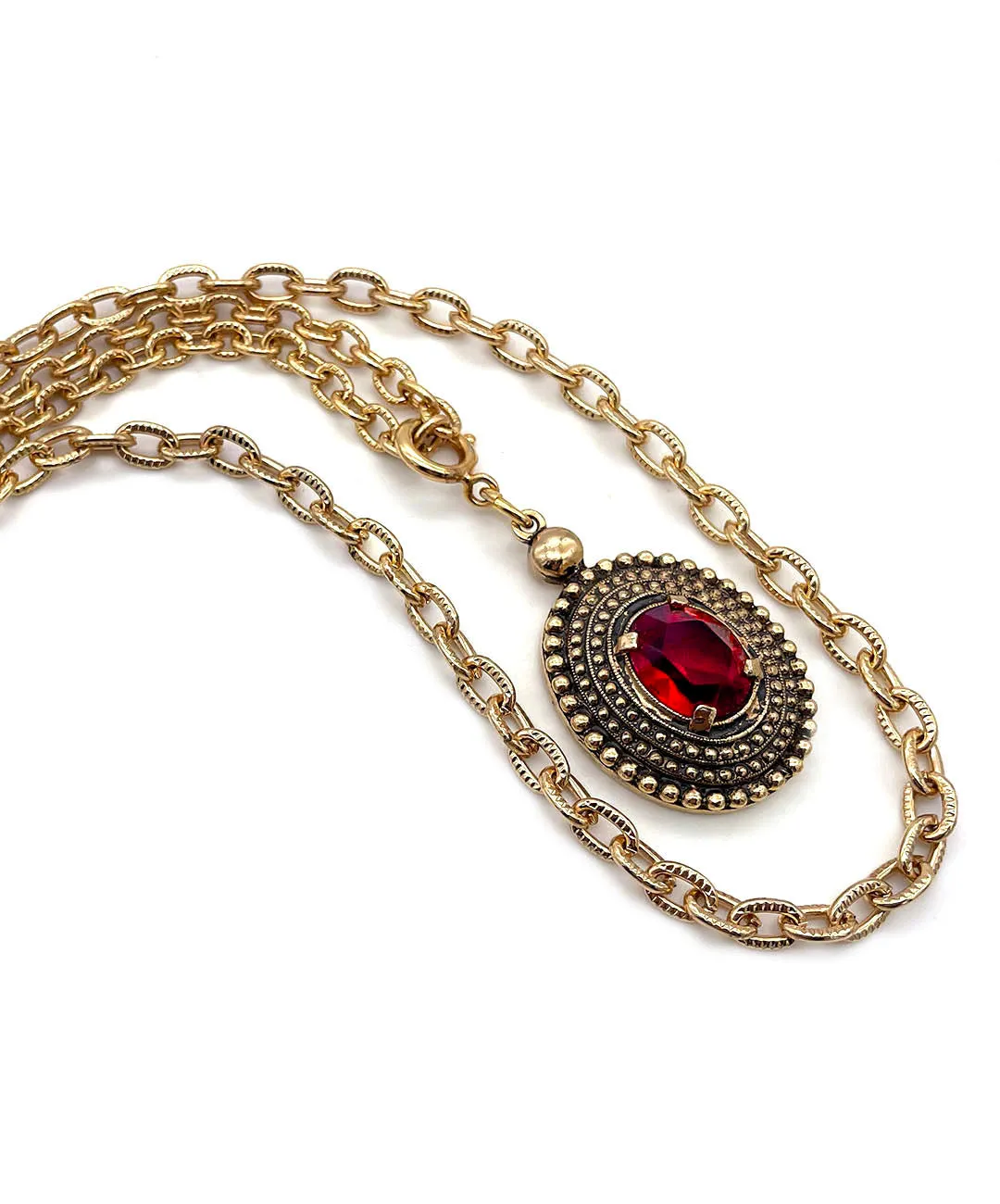 【USA輸入】ヴィンテージ SARAH COV. ガーネットレッド ダブルチェーン ネックレス/Vintage SARAH COV. Garnet Double Chain Necklace