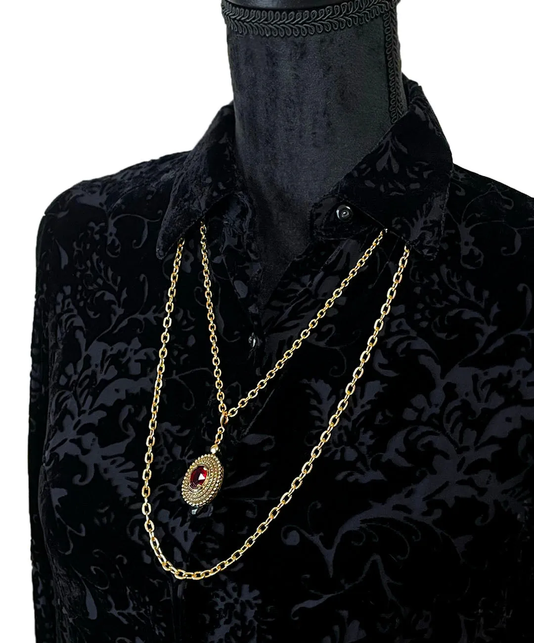 【USA輸入】ヴィンテージ SARAH COV. ガーネットレッド ダブルチェーン ネックレス/Vintage SARAH COV. Garnet Double Chain Necklace