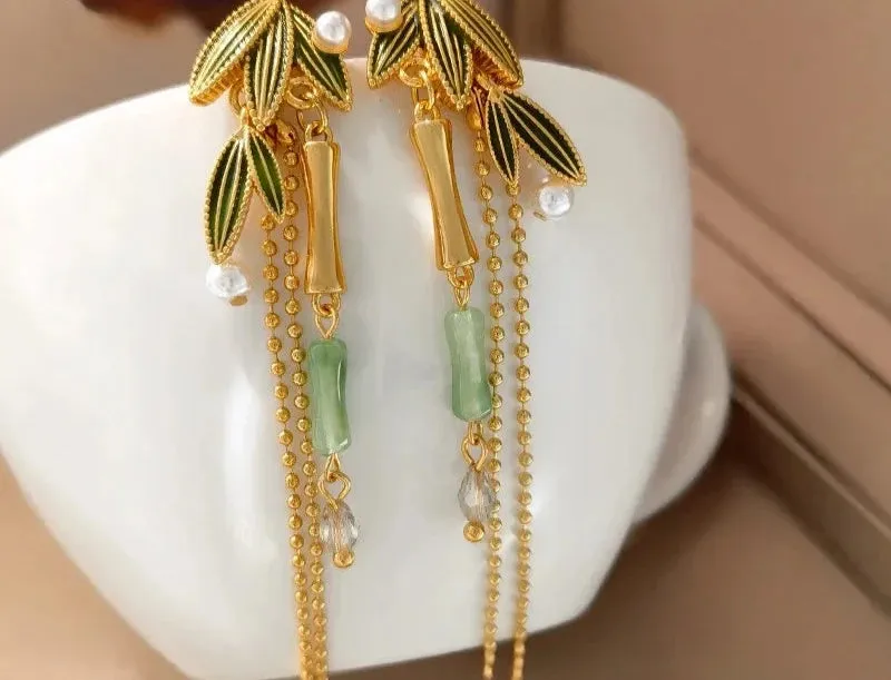 VAIGE Chic Gold Bamboo Dangle Earrings