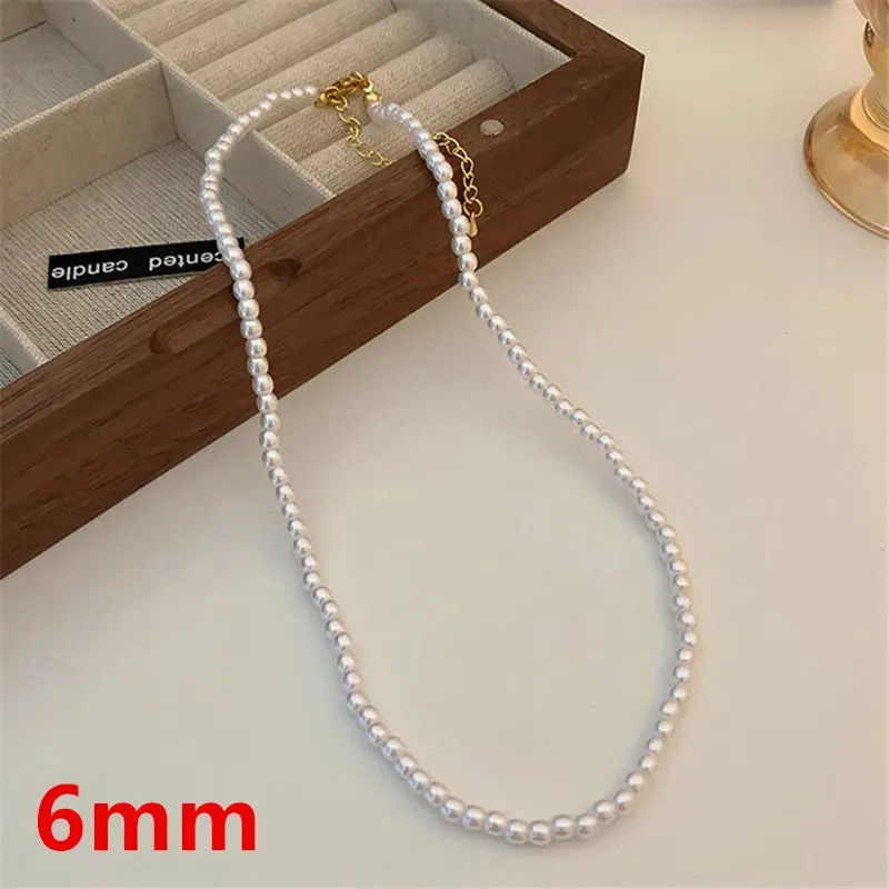 VAIGE Elegant Vintage Pearl Chain Choker Necklace - 6mm, 8mm, 10mm in Classic White and Soft Pastel Shades