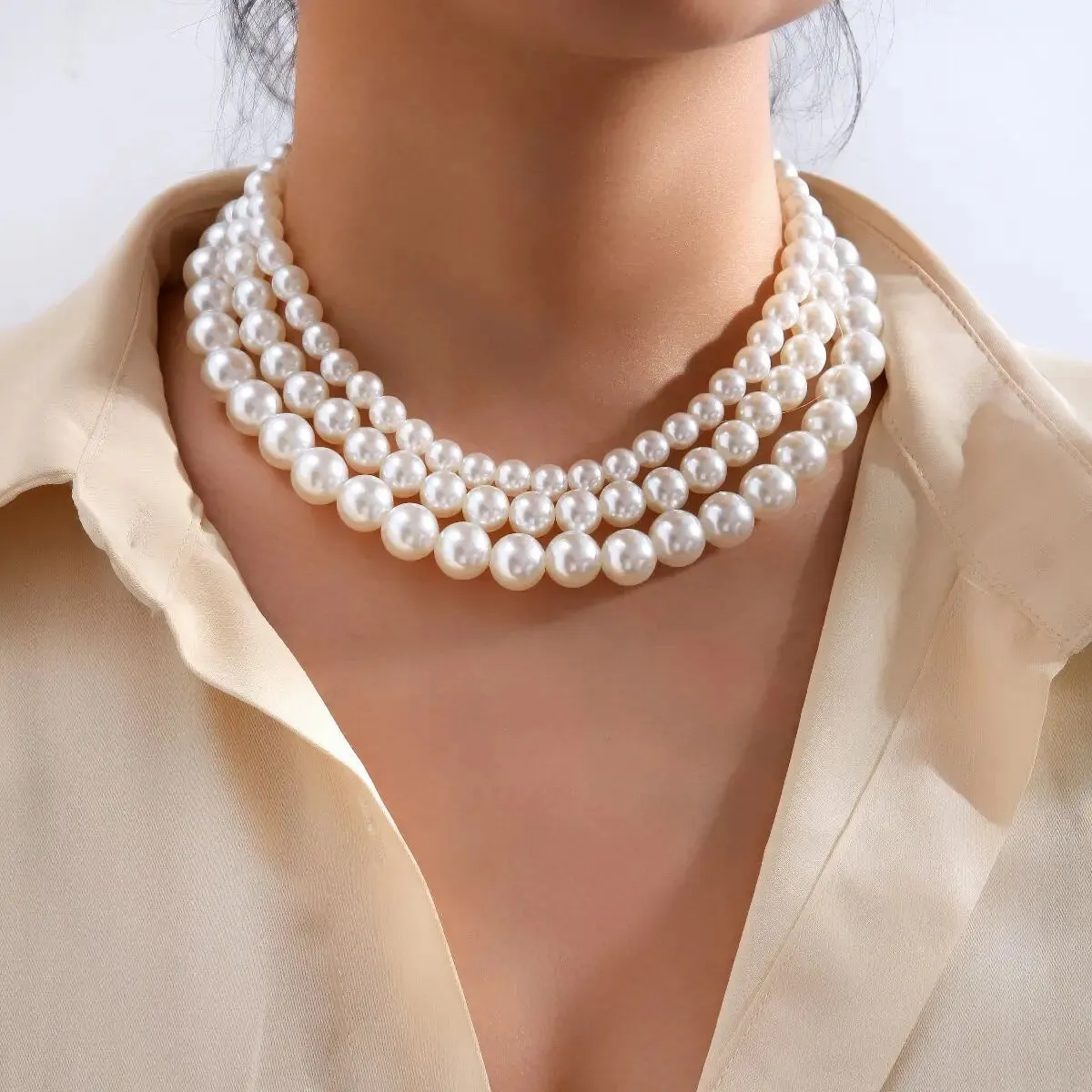 VAIGE Elegant Vintage Pearl Chain Choker Necklace - 6mm, 8mm, 10mm in Classic White and Soft Pastel Shades