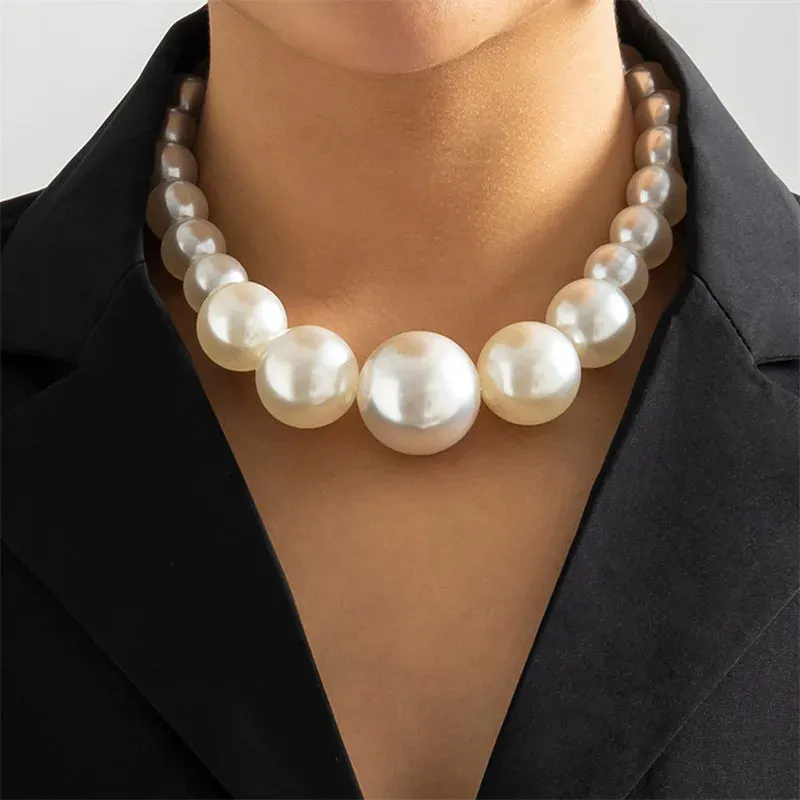 VAIGE Elegant Vintage Pearl Chain Choker Necklace - 6mm, 8mm, 10mm in Classic White and Soft Pastel Shades