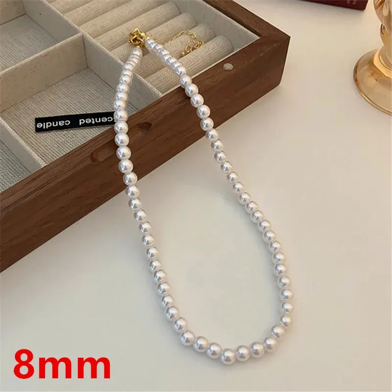 VAIGE Elegant Vintage Pearl Chain Choker Necklace - 6mm, 8mm, 10mm in Classic White and Soft Pastel Shades