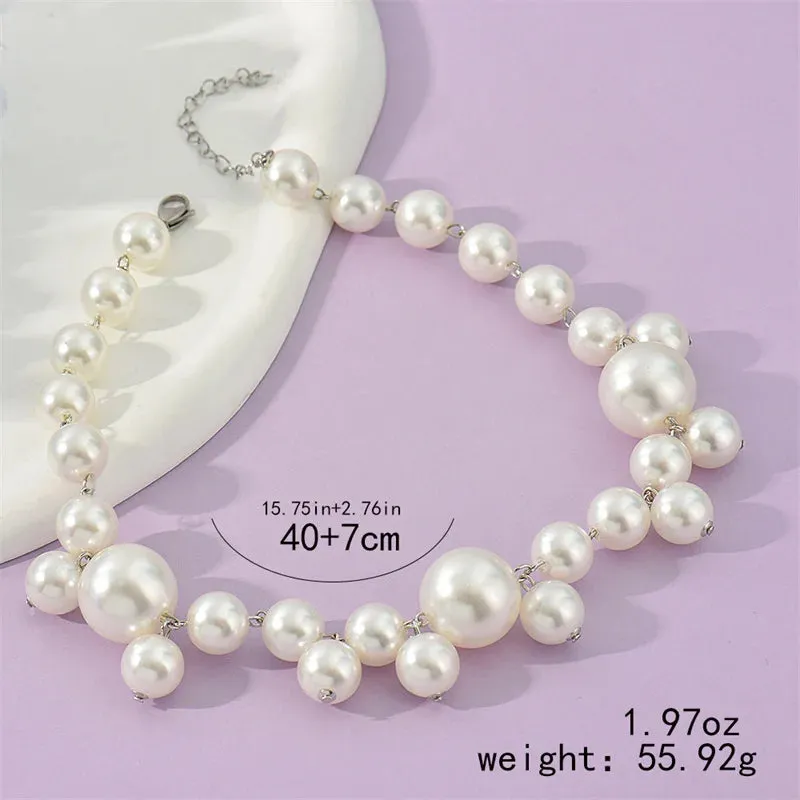 VAIGE Elegant Vintage Pearl Chain Choker Necklace - 6mm, 8mm, 10mm in Classic White and Soft Pastel Shades