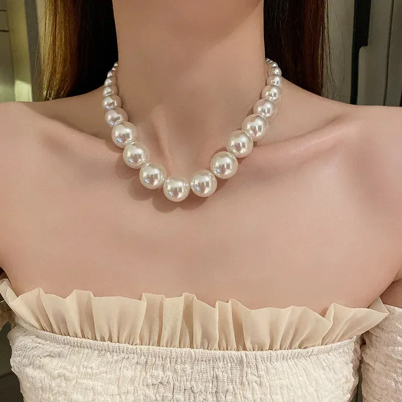 VAIGE Elegant Vintage Pearl Chain Choker Necklace - 6mm, 8mm, 10mm in Classic White and Soft Pastel Shades