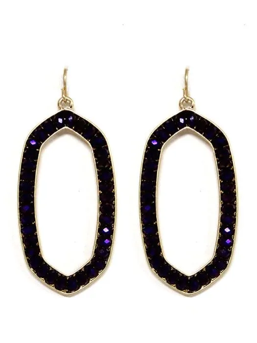 VE2614 Jewel Bead Outline Oval Dangle Earrings