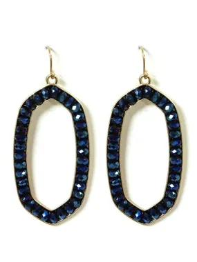 VE2614 Jewel Bead Outline Oval Dangle Earrings