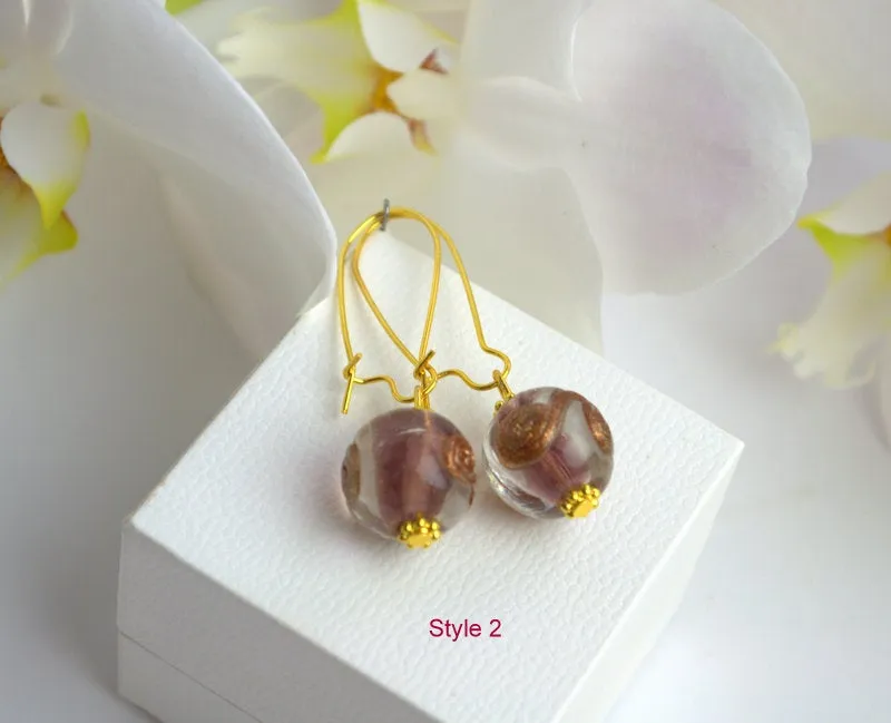 Venetian Murano glass earrings Genuine purple venetian glass jewelry Hypoallergenic Ear Wires Personalized best friend gifts Italian jewelry