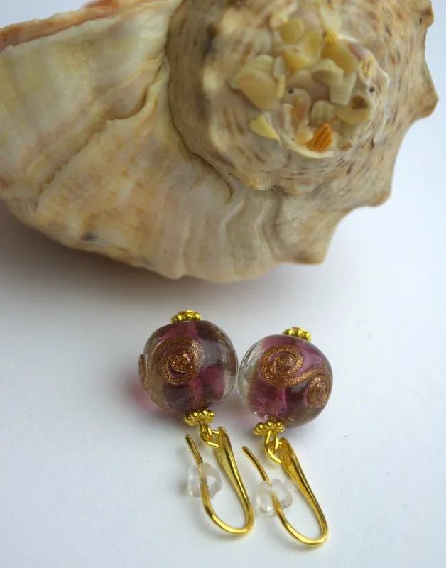 Venetian Murano glass earrings Genuine purple venetian glass jewelry Hypoallergenic Ear Wires Personalized best friend gifts Italian jewelry