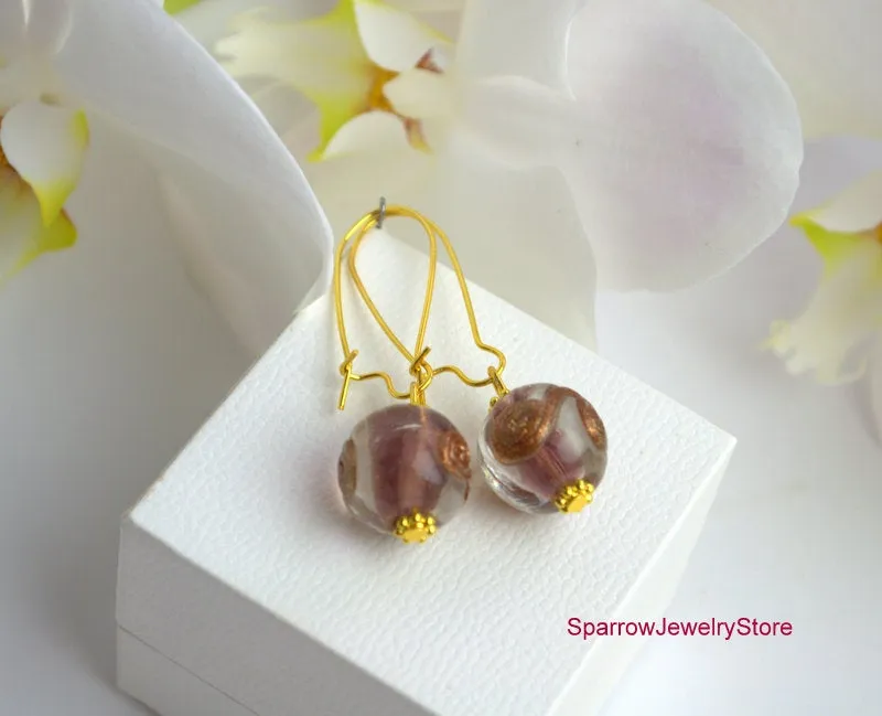 Venetian Murano glass earrings Genuine purple venetian glass jewelry Hypoallergenic Ear Wires Personalized best friend gifts Italian jewelry