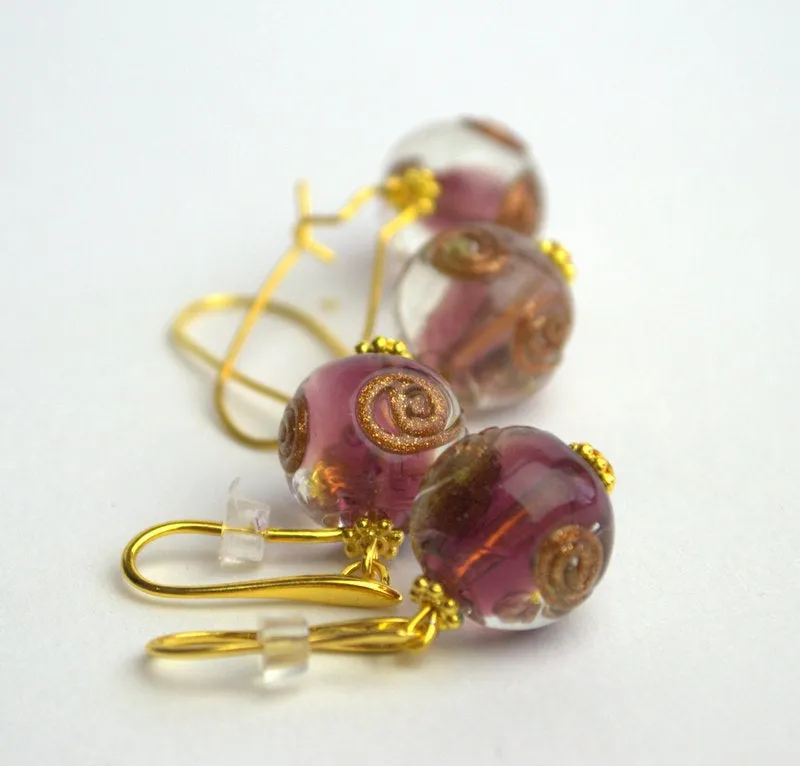 Venetian Murano glass earrings Genuine purple venetian glass jewelry Hypoallergenic Ear Wires Personalized best friend gifts Italian jewelry