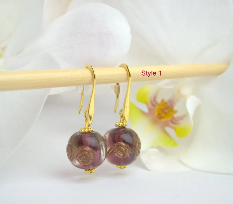 Venetian Murano glass earrings Genuine purple venetian glass jewelry Hypoallergenic Ear Wires Personalized best friend gifts Italian jewelry