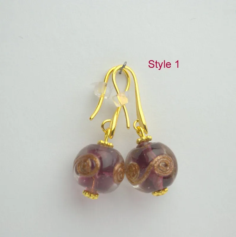 Venetian Murano glass earrings Genuine purple venetian glass jewelry Hypoallergenic Ear Wires Personalized best friend gifts Italian jewelry