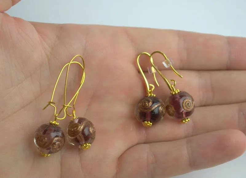 Venetian Murano glass earrings Genuine purple venetian glass jewelry Hypoallergenic Ear Wires Personalized best friend gifts Italian jewelry