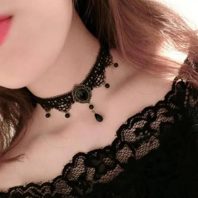 VenusFox White Black Lace Chokers Necklaces